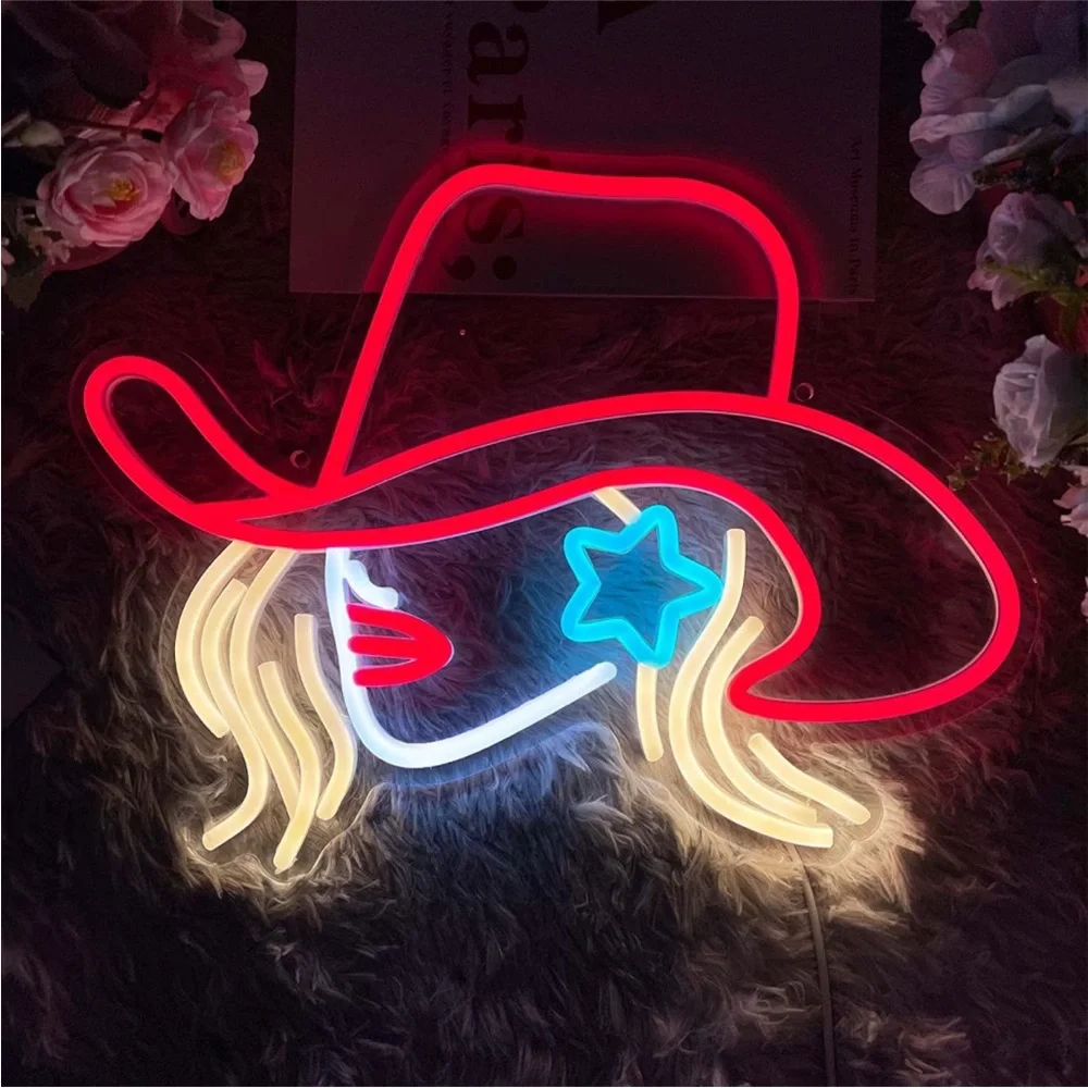 Cowgirl Lady Neon Pink Sign Party Festival Southern Home Bedroom Light Decor - Picture 3 of 6